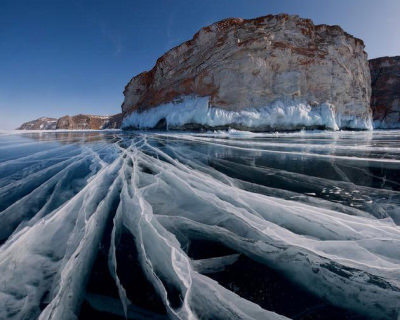Frozen Lake Baikal in Siberia