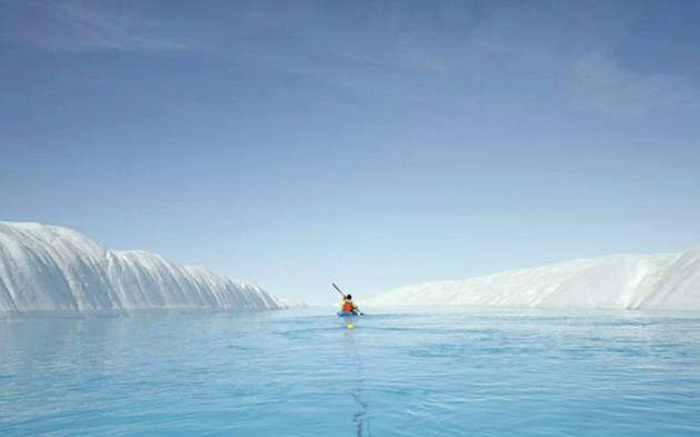 Kayaking in Crystal Clear Blue River in Greenland