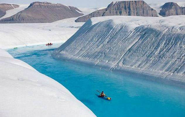 Kayaking in Crystal Clear Blue River in Greenland
