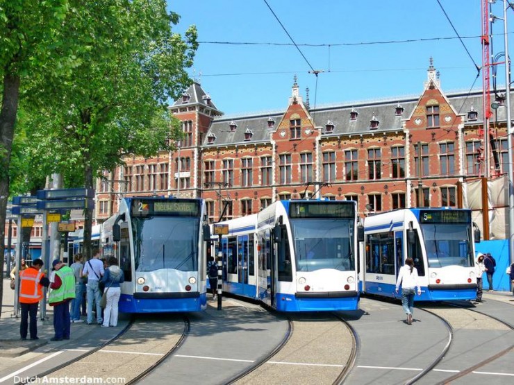Trams at Amsterdam Central Station