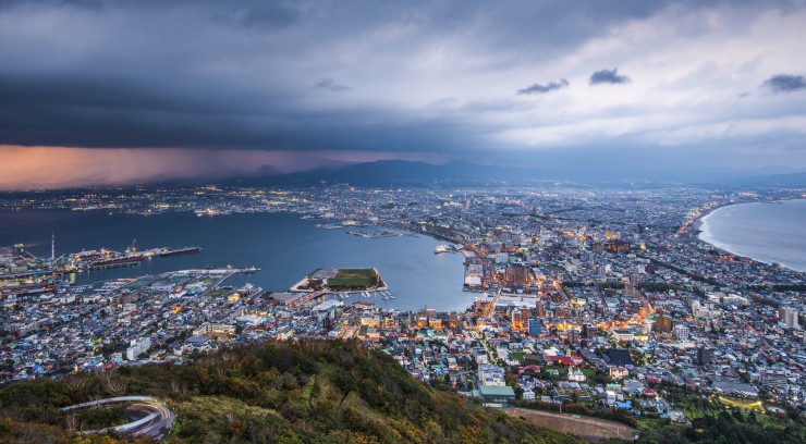 Hakodate, Japan viewed from Hakodate Mountain.