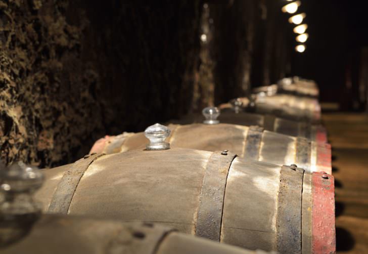 Barrels of wine in an old wine cellar, Eger