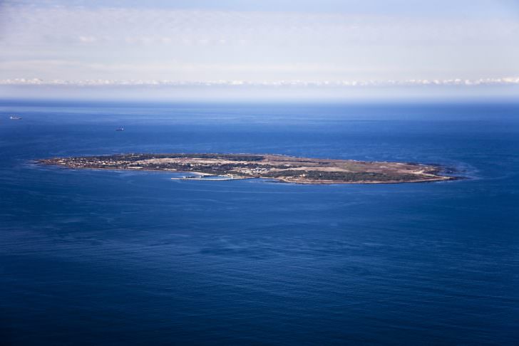 Aerial view of Robben Island in Cape Town, South Africa
