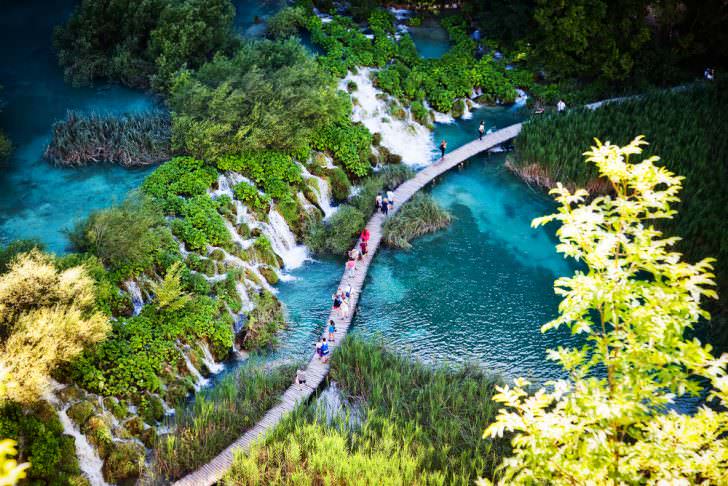Summer view of beautiful waterfalls in Plitvice Lakes National Park, Croatia