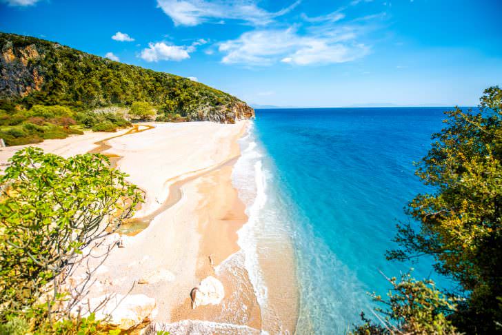 Gjipe beach with rocks and river in Albania