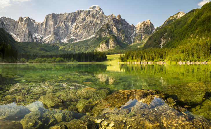 Panorama mountain lake in the Julian Alps, Laghi di Fusine