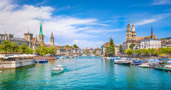 Panoramic view of historic Zurich city center Canton of Zurich, Switzerland