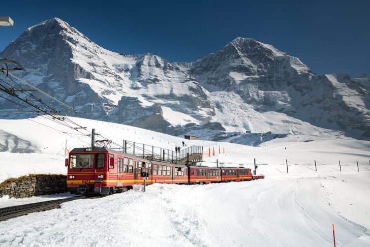 View of a Jungfrau Railways train, connecting Kleine Scheidegg to Jungfraujoch