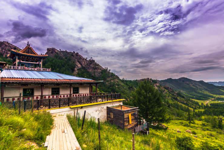 The Aryabal Buddhist temple at the Terelj National Park at Twilight, Mongolia