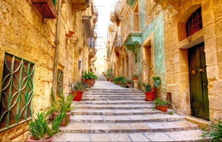 Typical Narrow Street in the City Valetta, Malta