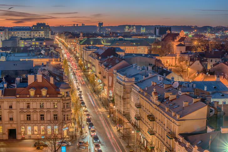 View of the old town and downtown of Vilnius, Lithuania.