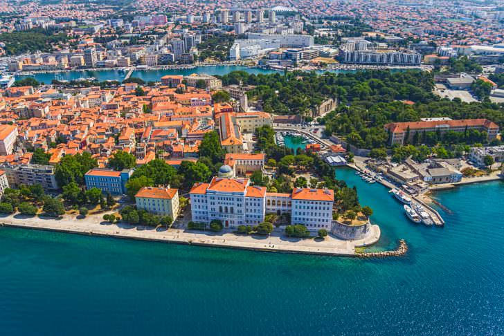 Aerial shot of Zadar old town, famous tourist attraction in Croatia