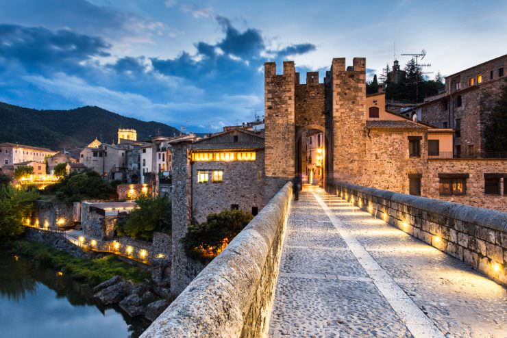 Night landscape from the Besalu medieval village entry