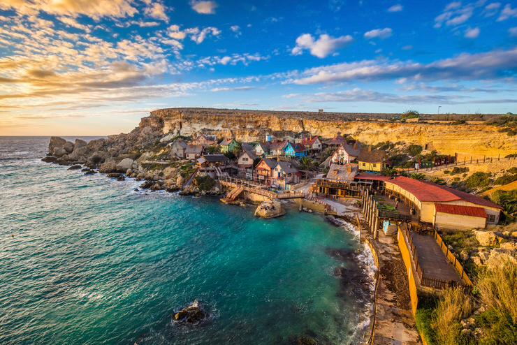 Sunset at the famous Popeye Village, Malta