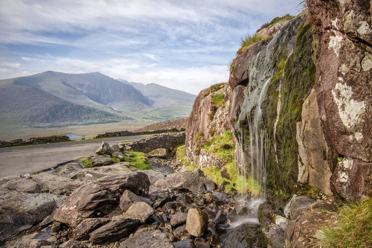 Waterfall on The Conner Pass, near Brandon Mountain, Dingle Peninsula, Ireland.