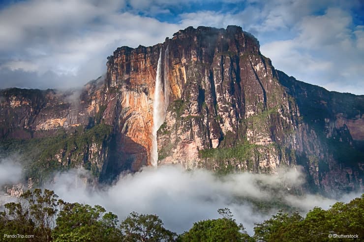 Close-up of stunning Angel Falls in soft morning light