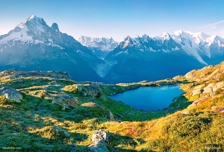 Lac Blanc lake with Mont Blanc in the background during summer