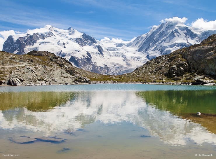 Monte Rosa and Lyskamm reflected on the Riffelsee in the Swiss Alps