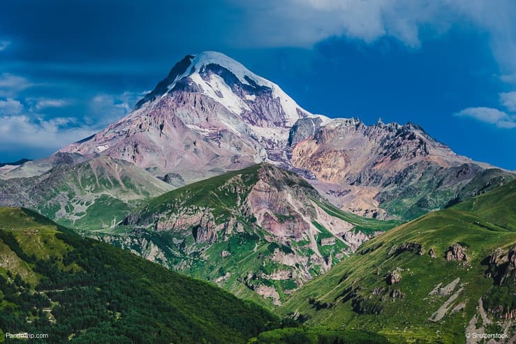 Mount Kazbek view from Stepantsminda town in Georgia