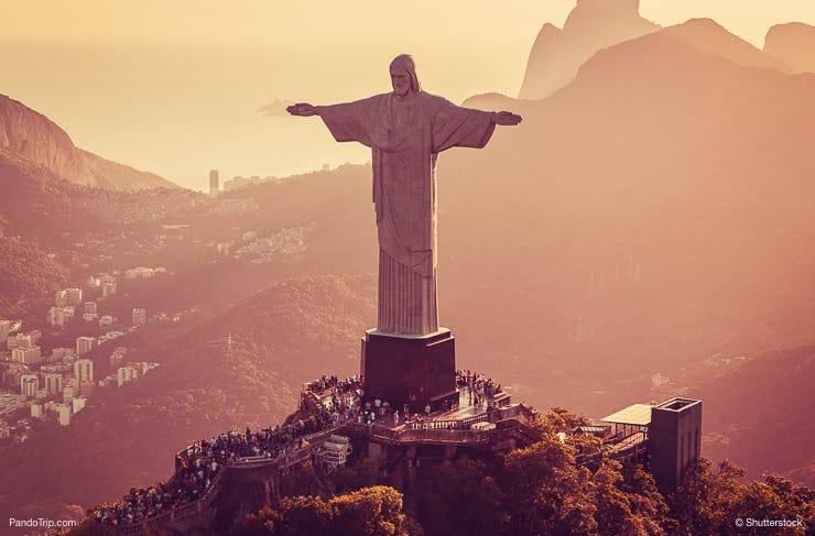 View of Christ The Redeemer Statue and people visiting Corcovado Hill