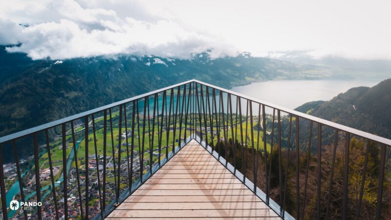 Aerial view of Interlaken and Swiss Alps from Harder Kulm View point