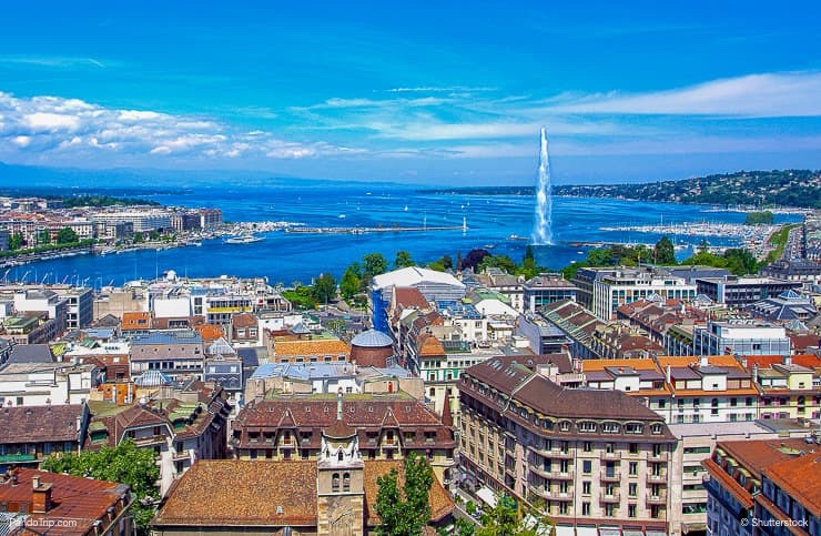 Aerial view of Jet D'Eau in Geneva