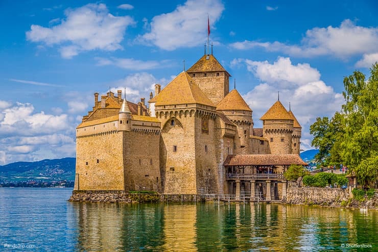 Classic view of Chateau de Chillon in Switzerland