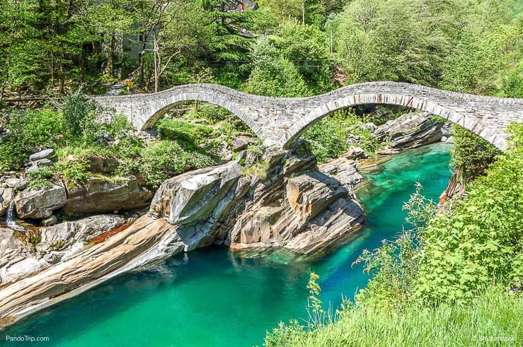 Double arch stone bridge Ponte dei Salti, Lavertezzo, Verzasca