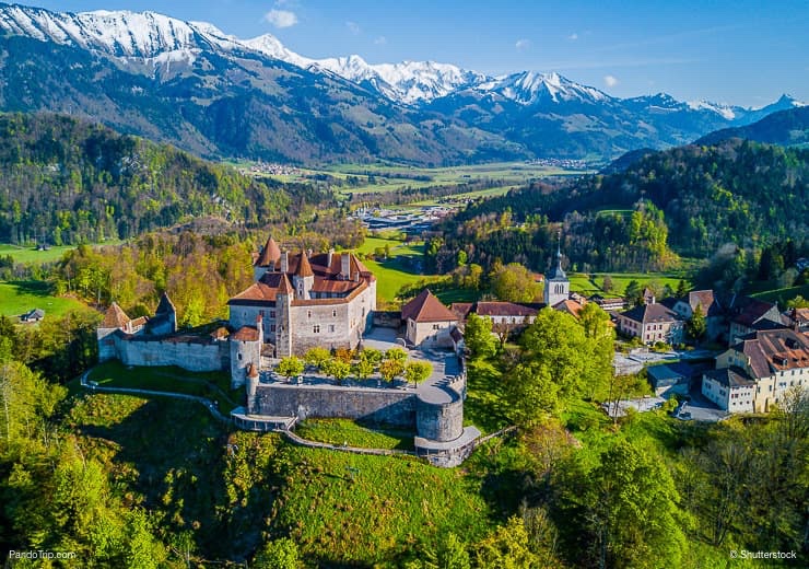 Drone View of the Gruyeres Castle, Switzerland
