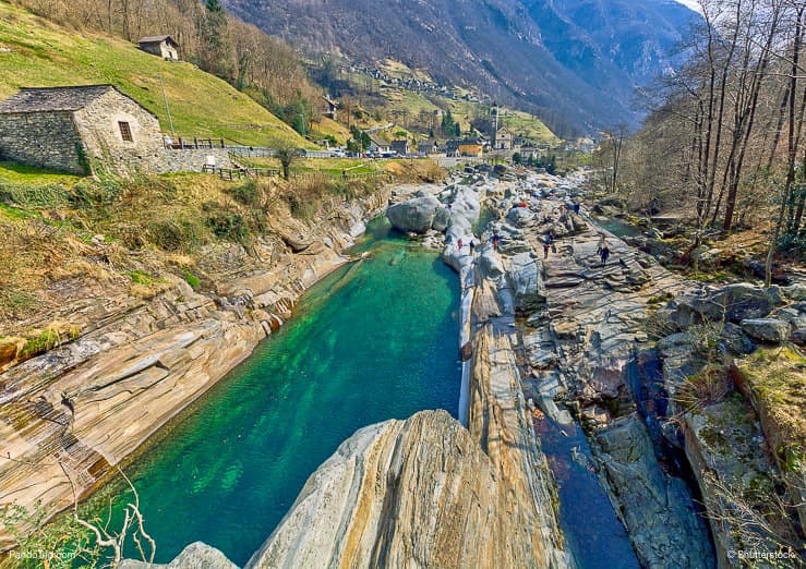 Drone view of Ponte Dei Salti, Lavertezzo, Switzerland