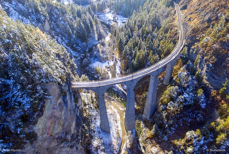 Drone view of beautiful Landwasser Viaduct