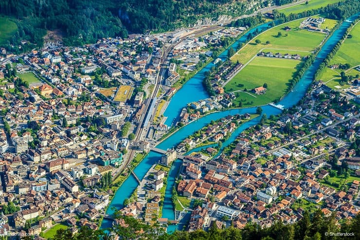 Interlaken town and Aare river from the view point of Harder Kulm, Switzerland