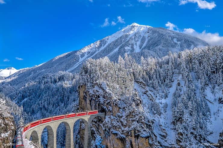 Landwasser Viaduct bridge in Winter