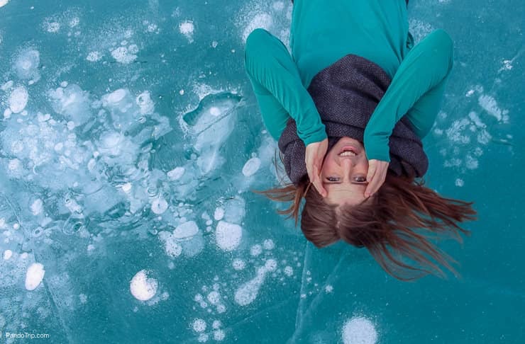 Lying on Abraham Lake, Canada