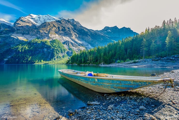 Oeschinen Lake in Bernese Oberland Alps, Switzerland