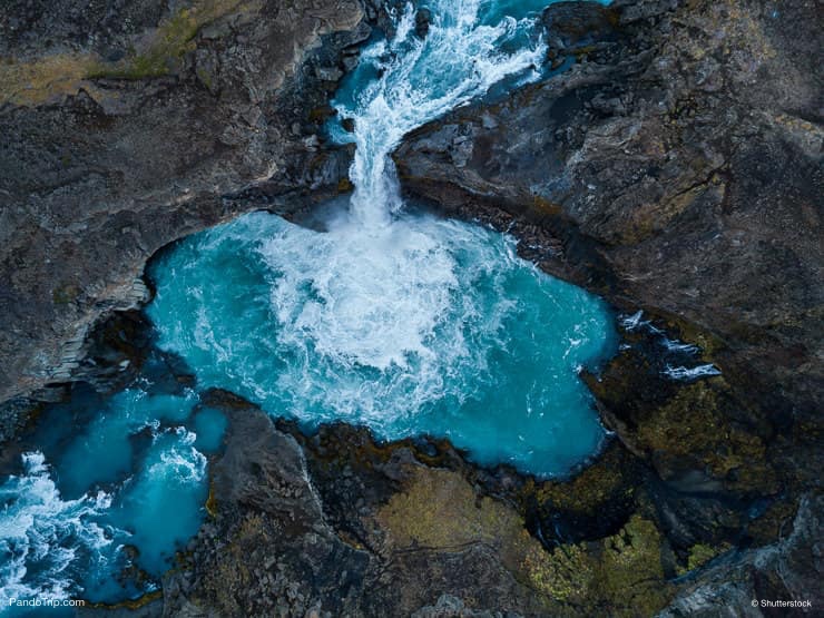 Aerial view of Aldeyjarfoss waterfall in Iceland