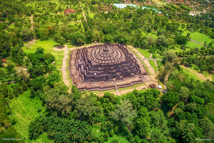 Aerial view of Borobudur temple in Central Java, Indonesia