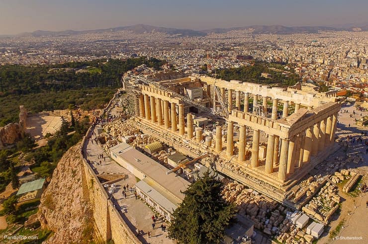 Drone view of Acropolis hill and the Parthenon, Athens, Greece