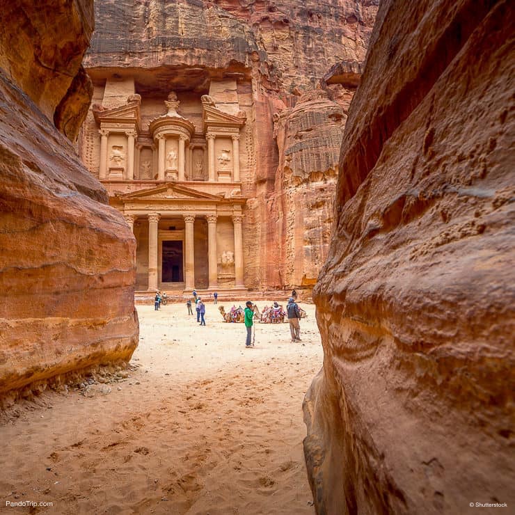 Front view of ancient temple in Petra, Jordan