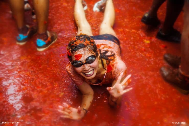 Girl in La Tomatina festival in Bunol, Spain