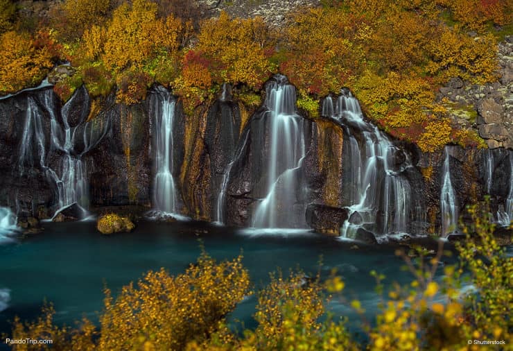 Hraunfossar waterfall in the Fall