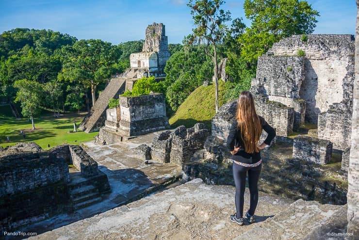 Looking at Mayan historic buildings at Tikal