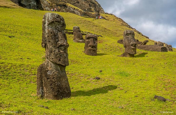 Moai statues in the Rano Raraku Volcano in Easter Island, Chile