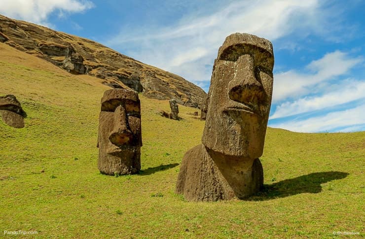 Moais at Rano Raraku volcano, Easter island, Chile