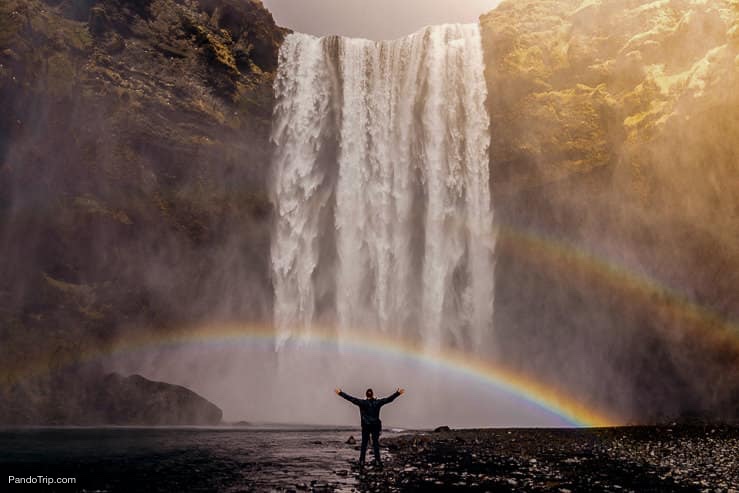 Rainbow under Skogafoss waterfall