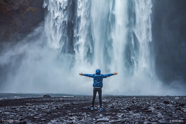 Underneath Skogafoss waterfall