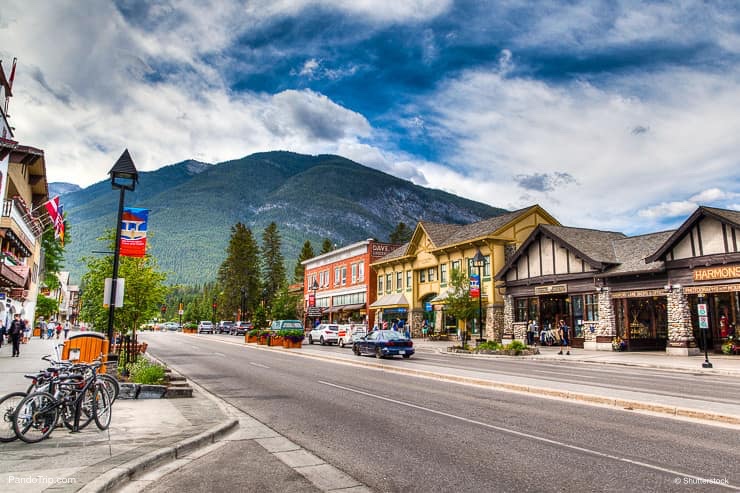 Famous Banff Avenue in a sunny summer day in Banff, Alberta