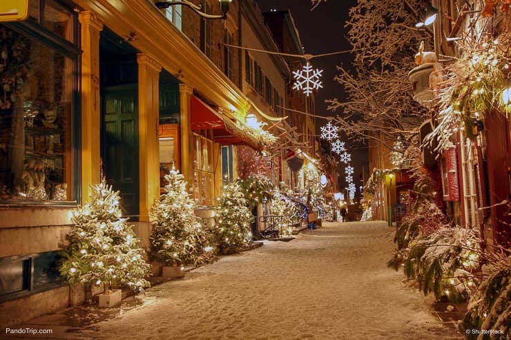 Night shot of a street in the old town of Quebec City, Canada