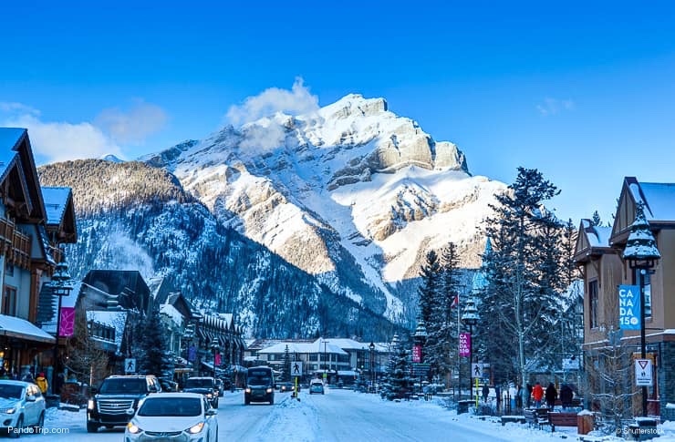 Winter scene on Banff Avenue, Canada