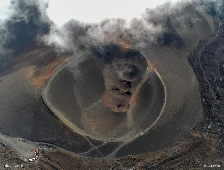 Aerial Drone view of Mount Etna volcanic crater in Sicily, Italy